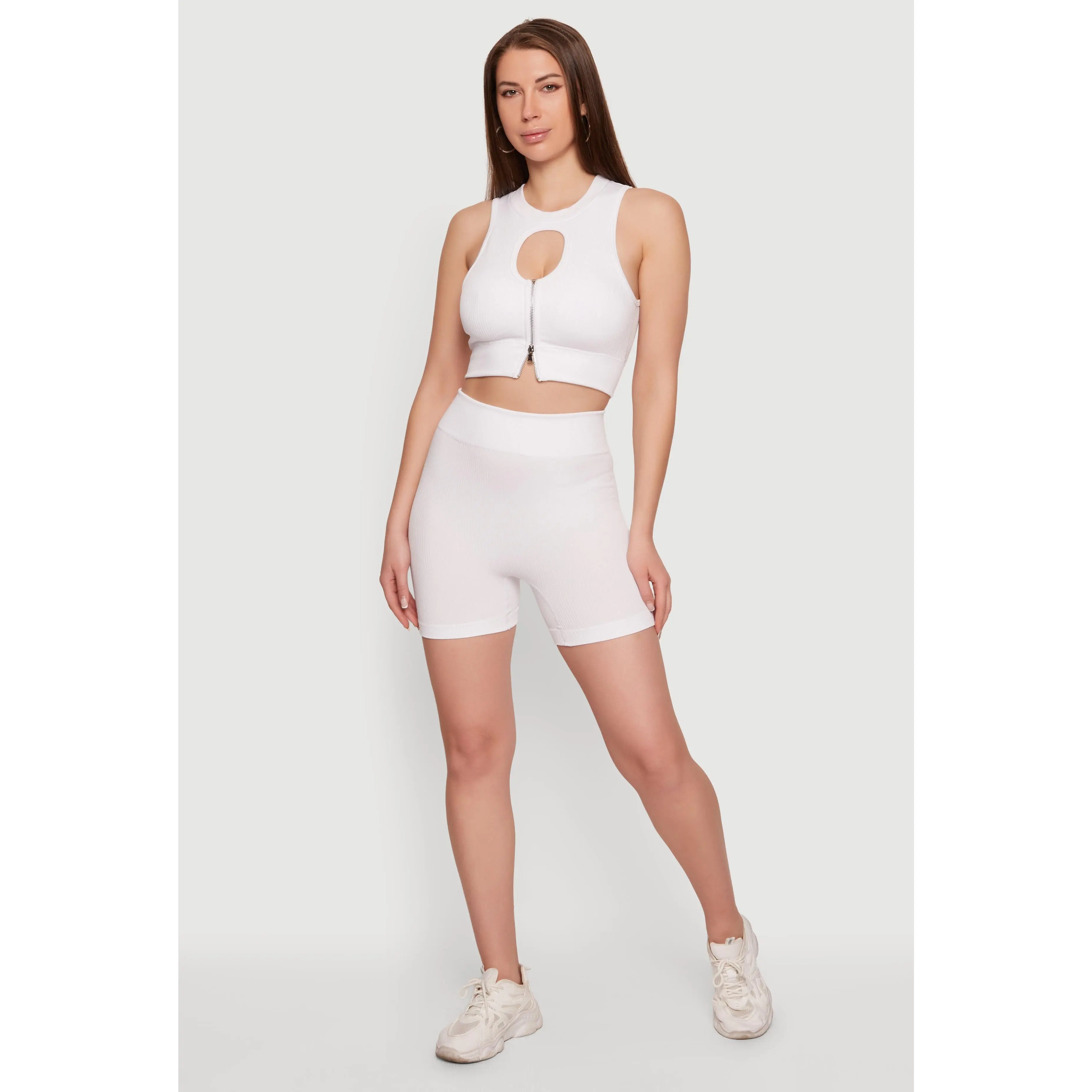 High Waisted Compression Rib Bike Shorts