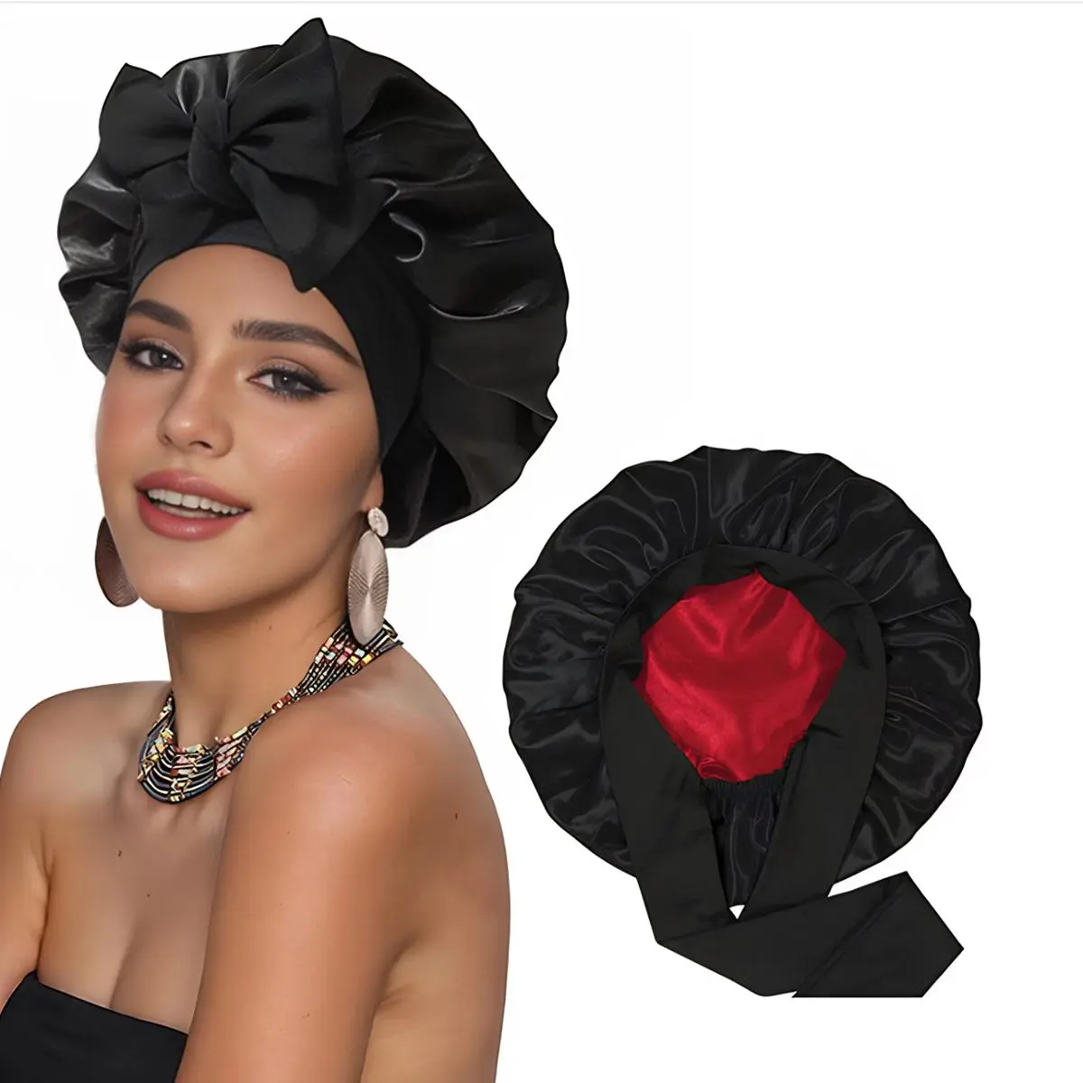 Double Layer Satin Hair Care Wrap, Elastic Adjustable Polyester Overnight Sleeping Cap, Soft Breathable Lightweight Heatless Styling Tool, Moisture Lock Friction Guard for Curly Hair Adults, Blush Pink #MothersDayGift #SummerVibes