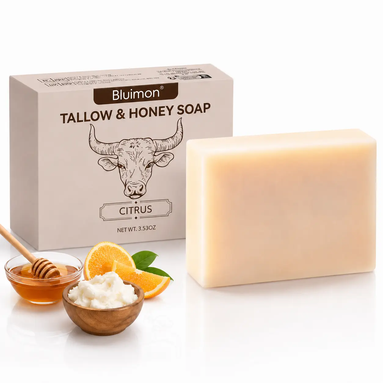 Bluimon Tallow Soap with Honey, Natural Soap Bar,Moisturizing Face & Body Cleanser, Gentle DailyCleansing Soap, Unscented Lavender Citrus Soap Set
