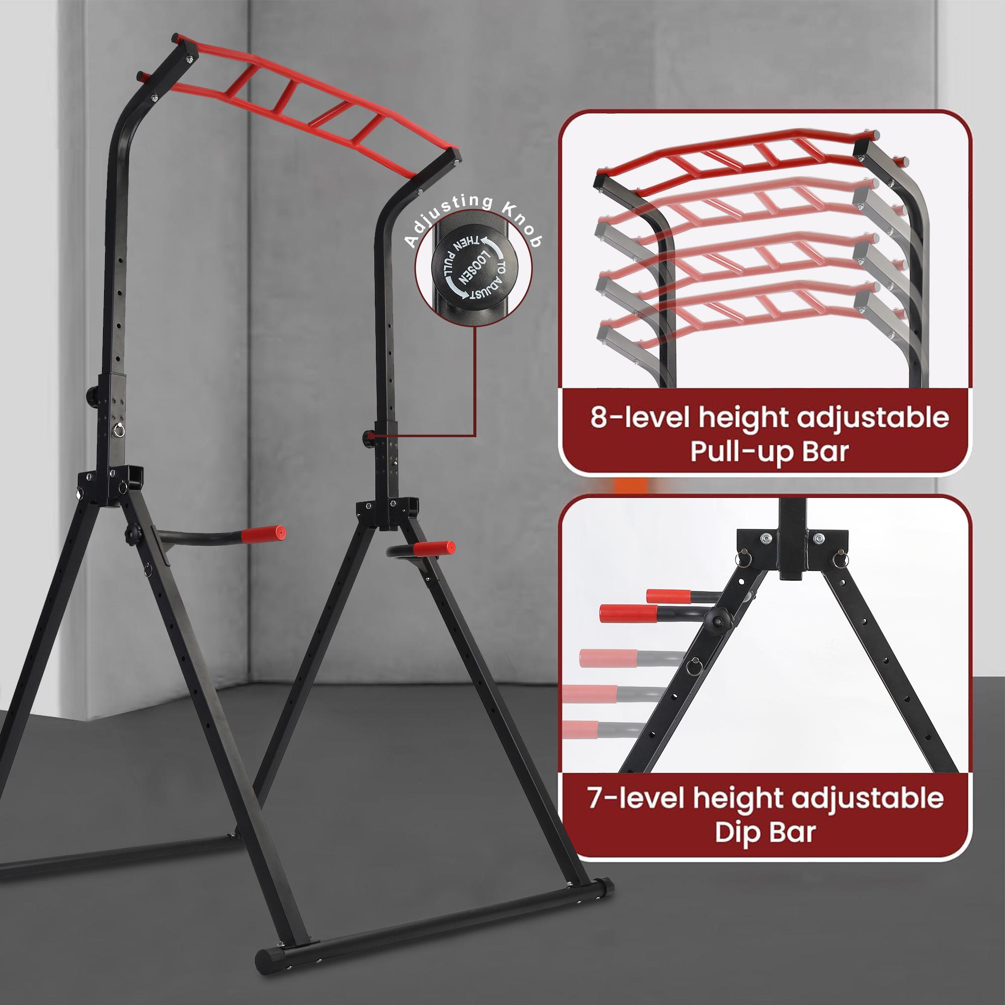 Multi-Function Foldable Pull Up Station Free Standing Dip Bar, Adjustable Height Power Tower, Heavy Duty Home Gym Strength Training Fitness Equipment