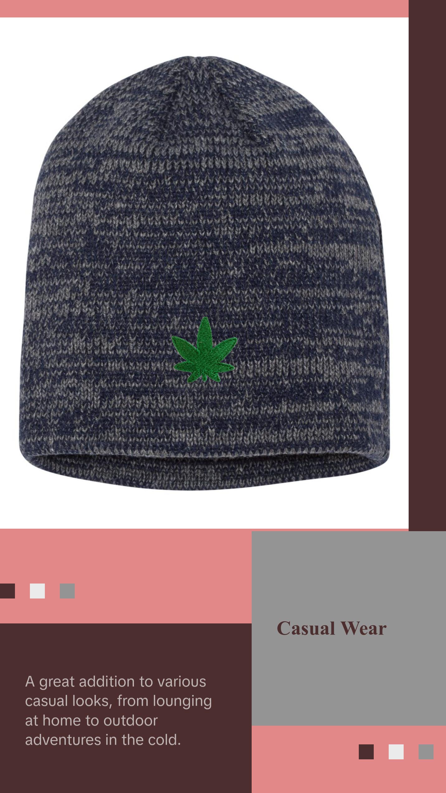 Marijuana Leaf Embroidered Knit Beanie Cap