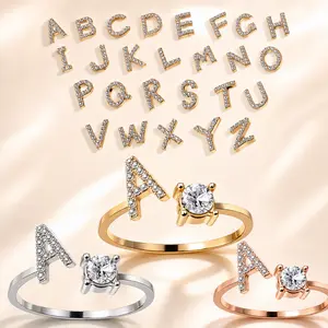 Adjustable Initial Ring – A–Z Letter Ring with Sparkling Zircon, Personalized Gold-Tone Jewelry Gift for Women