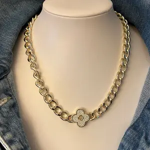 Cassie Clover 14k Gold Plated Magnetic Necklace with Elegant Chain Design and Delicate Clover Pendant
