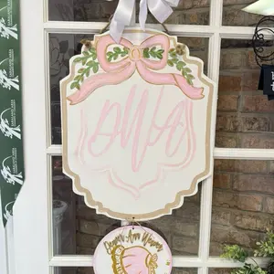 Pink/neutral bow themed hospital door hanger