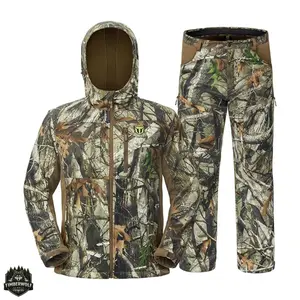 Hunting Clothes for Men with Fleece Lining, Safety Strap Compatible Water Resistant Silent Hunting Jacket and Pants