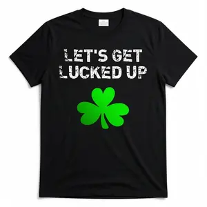 Lets Celebrate St Patrick Day T Shirt Funny Irish Good Luck Graphic with Four Leaf and Lettering Heavyweight 220Gsm Unisex Casual Short Sleeve Round Neck for Men and Women Year Round Parties and Casualwear