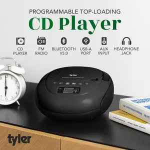 Tyler Portable CD Player Boombox with FM Radio, Bluetooth, and USB Port | Clear Stereo Sound | CD-R/RW and MP3 CDs Compatible | 3.5mm Aux Input and Headphone Jack | TAU107 - Black