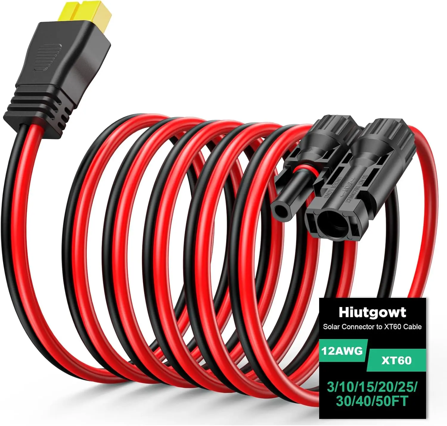 12AWG XT60 Solar Cable 3FT, XT60 to Solar Connector, Extension Cable for Portable Power Station, Solar Generator, 10-50FT Options