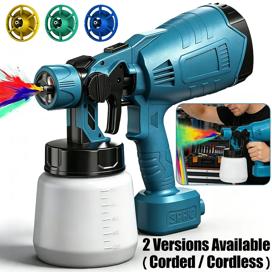 Handheld Electric Paint Sprayer, 2 Options Corded Plug-in / Cordless with Battery, 3 Adjustable Spray Modes, Detachable Paint Cup for Home DIY Furniture, Fence, Wall & Cabinet Painting