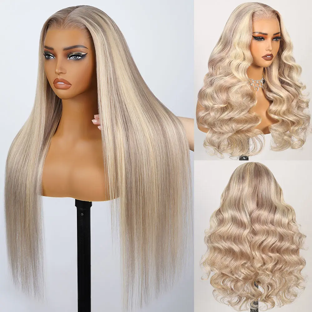 Megalook Hair 13x6 Three-Go Champagne Blonde Glueless Wigs Silky Straight 100% Human Hair Lace Front Wig with Drawstring for Effortless Elegance