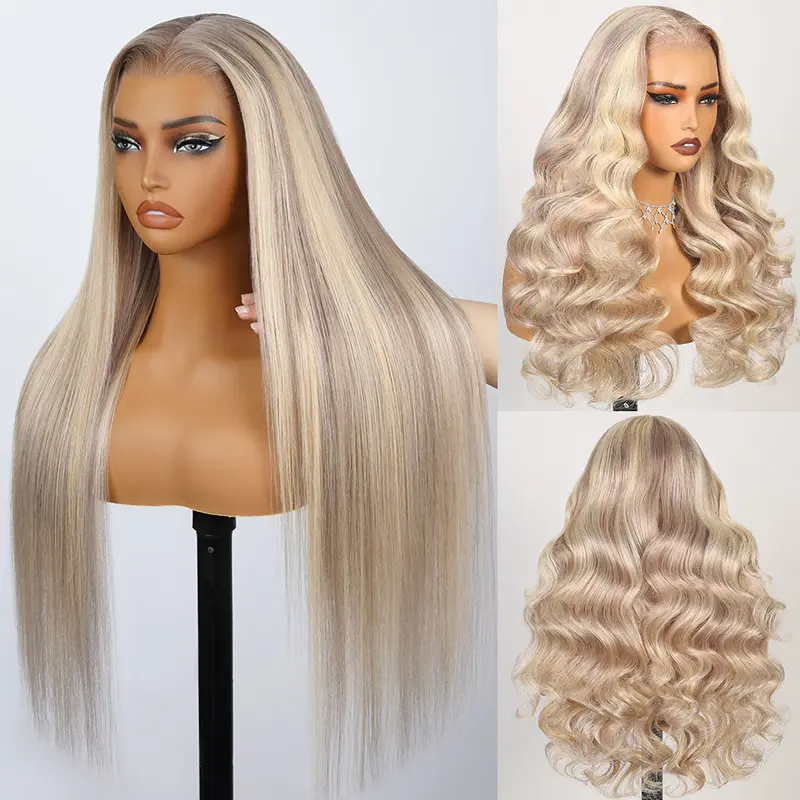 Megalook 13x6 Champagne Blonde Glueless Human Hair Lace Front Wig - Silky Straight, 100% Human Hair, Drawstring, Adjustable Strap, Heat Resistant, Female-Focused for Effortless Elegance