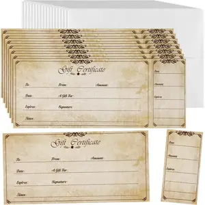 50 Sets  Certificate for Business with 50 count Envelopes Blank  Certificate Cards with Name and Address Rustic for Beauty Salon Restaurants Birthday(4.72 x 2.36 Inch, Retro Style)