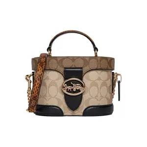 COACH Georgie 20 Classic Monogram Canvas and Leather Crossbody Bag for Women, Adjustable Strap, Khaki Vintage Print