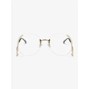 Unisex Metal Frame Anti-Blue Light Glasses, Oversized Round Frameless Design, Casual Style Eyewear for All Seasons, Bluelight Fashion Glasses