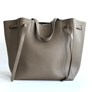 Pre-owned Celine leather Tote Bags Small Taupe Grained Cabas Phantom Tote Bag