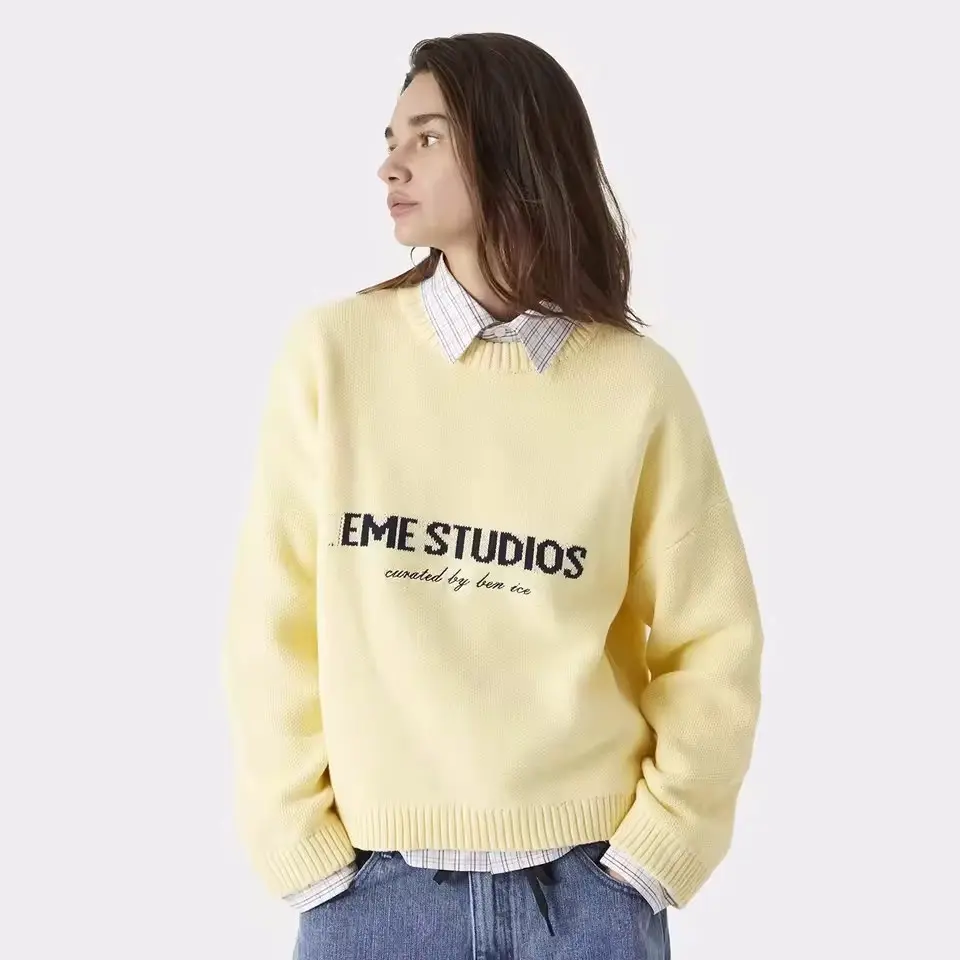 2026 Winter New EME Rabbit Velvet Letter Jacquard Sweater Unisex Loose Fit Versatile Fashion Warm Knit Top For Daily Wear Streetwear Knitwear Womenswear