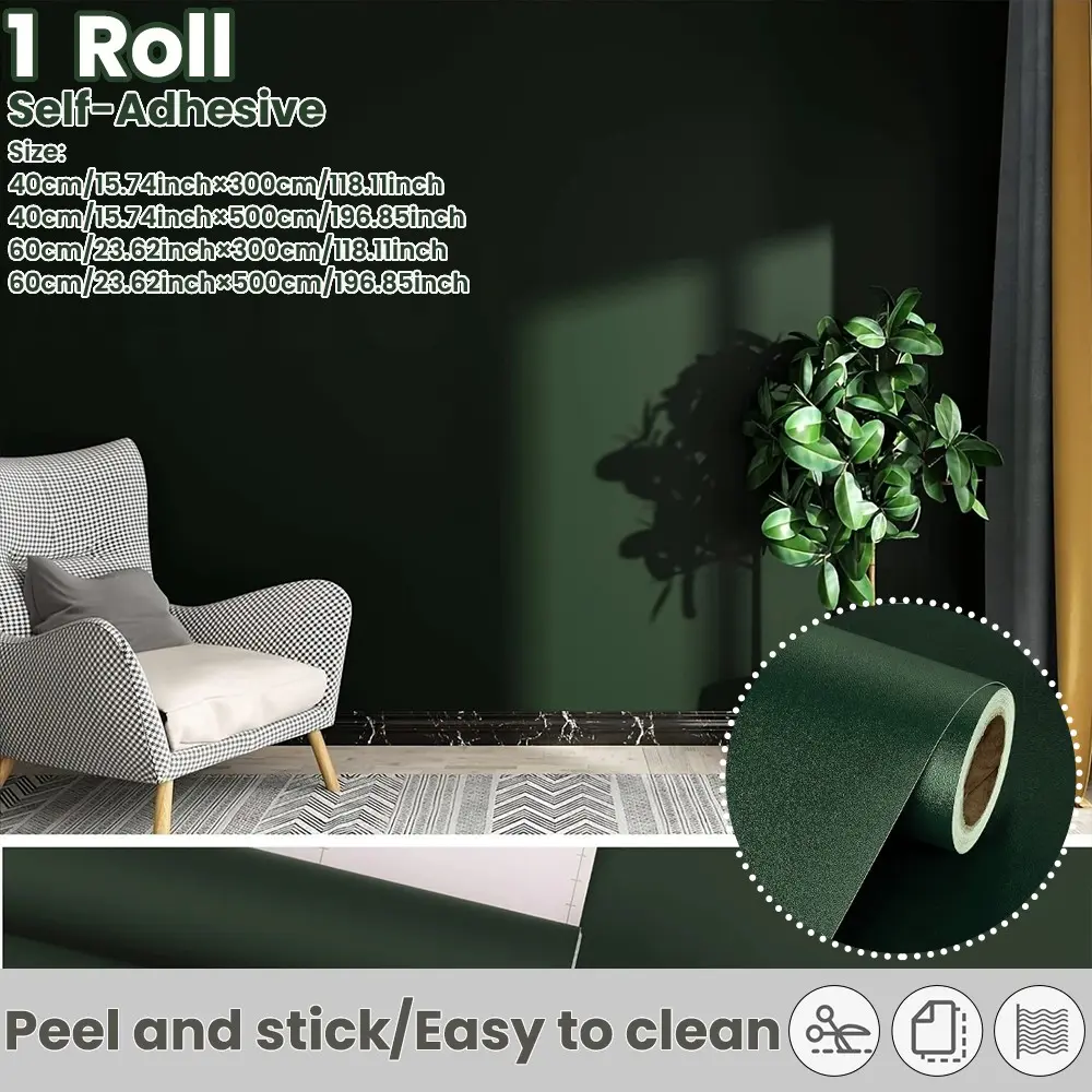 Self-Adhesive Matte Wallpaper Roll, Peel and Stick, Thickened Non-Transparent Bottom, Quick Covering Renovation, Removable, Multi-Surface Use, Interior Walls, DIY Wallpapers, Kitchen Wallpaper Peel and Stick