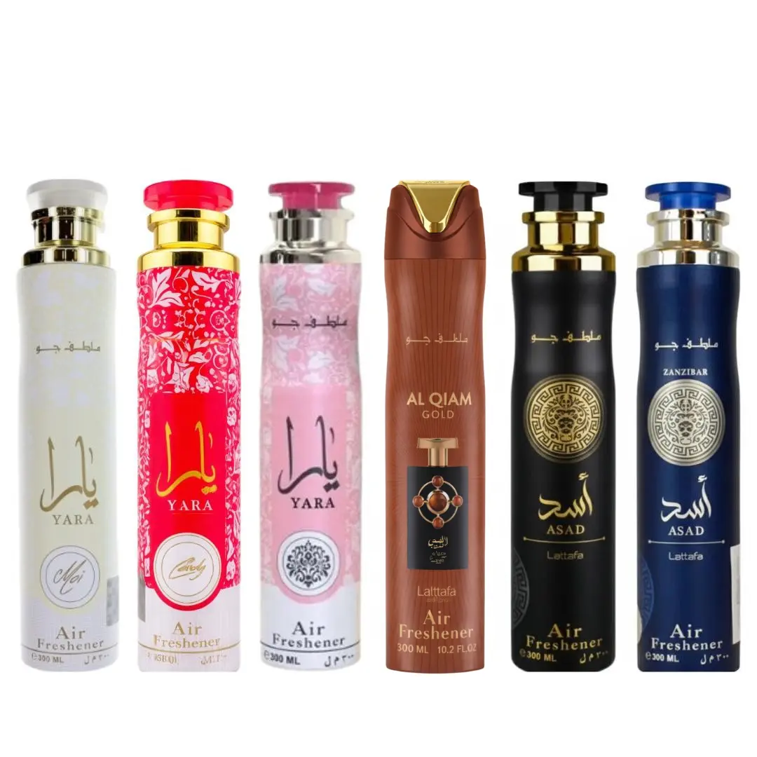 Lattafa Women's Scented Aroma Air Freshener Set - 6-Piece Viral Products with Floral, Vanilla, Woody, Tropical, Fruit-Flavored Notes (Yara Candy, YARA MOI, Al Qiam Gold, Asad Scents) for Fragrance Needs
