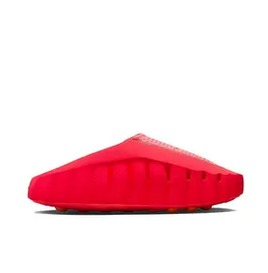 Vibrant Red Thick-Soled Mule Slides, Orange Cushioning Massage Outsole, Perforated Upper, Pre-Game Recovery Tech Slides