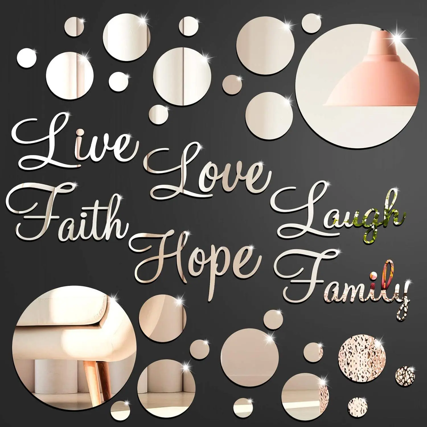 3D Acrylic Mirror Wall Sticker, 32pcs/set Round Mirror Wall Decal, Self Adhesive Wall Decor for Home Office School Dormitory