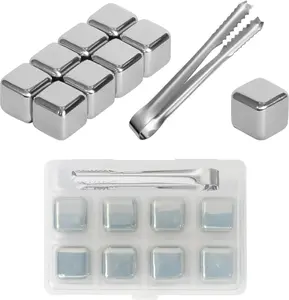 8 PCS Stainless Steel Ice Cubes,Reusable Metal Whiskey Stones,Refreezable Metal Chilling Rocks with 1Pc Ice Tongs,for Whiskey Vodka Wine Juice Drinks Soda