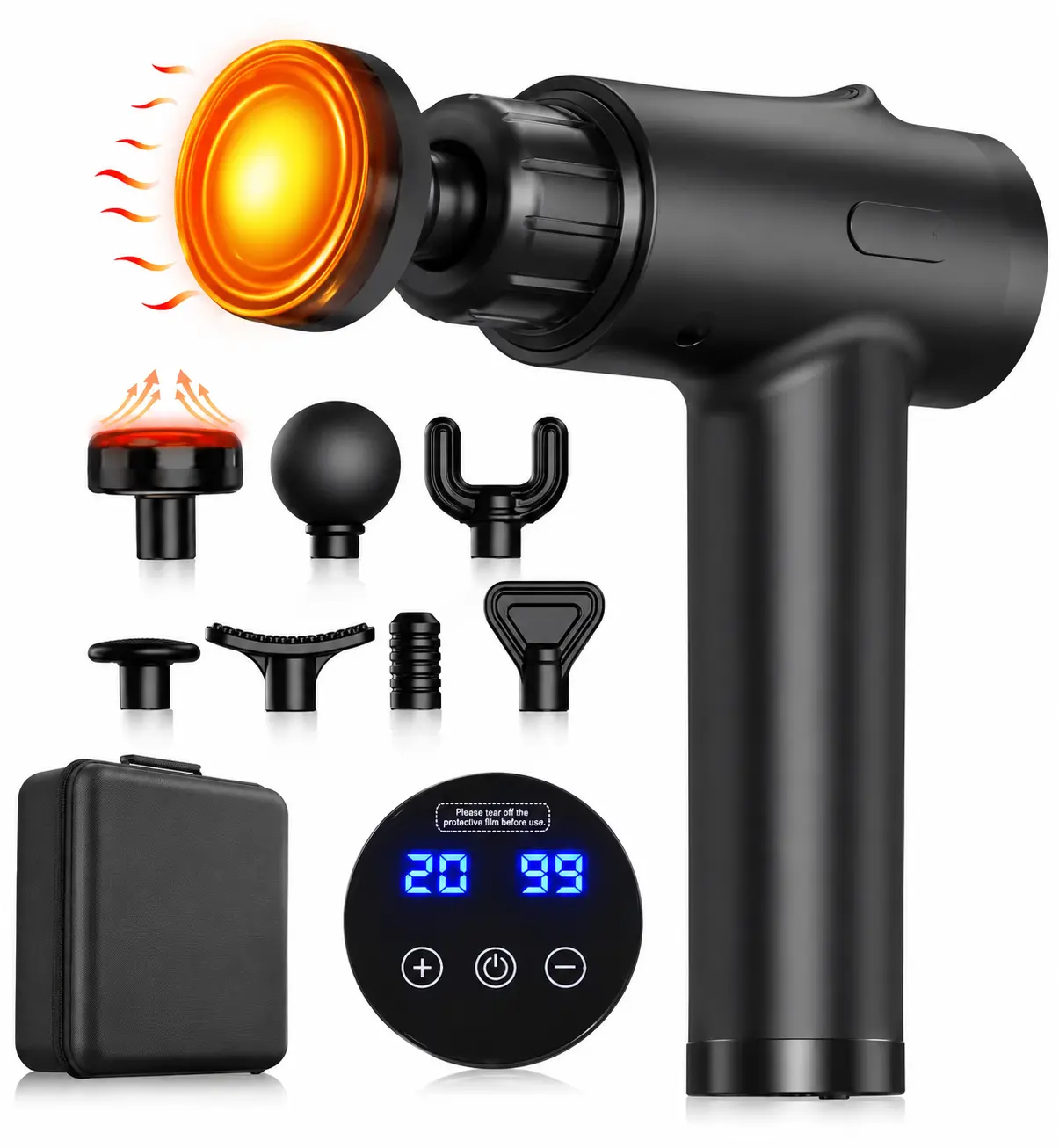 Deep Tissue Massage Gun, Portable Electric Muscle Massager, 20-Speed Levels, 7 Massage Heads, 1800mAh Rechargeable Battery, Heat Function, with Storage Case, for Back Neck Shoulder, Father's Day Gift for Colleagues, Family, Parents, Friends