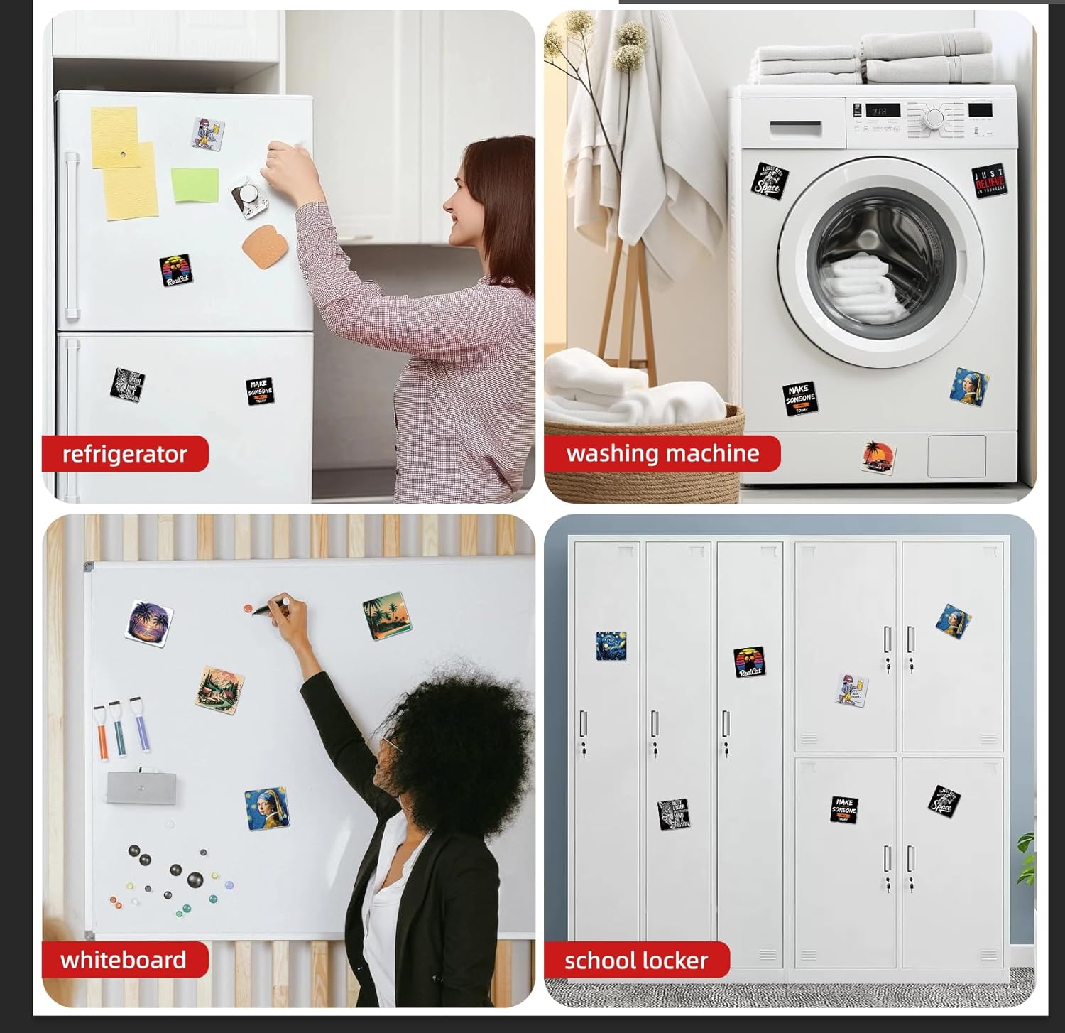 6 Pcs DIY Fridge Magnet Craft Set Acrylic Square Decorative Refrigerator Magnet with Adhesive Backing Ferrite Magnets for Office,Classroom,Cabinets,Kitchen 2 Inch