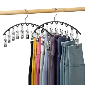 Curved Clothes Hanger with 10 Clips, 1 Count Metal Pants Hanger, Space Saving Hanging Closet Organizer for Home Bedroom, Clothes Hanger Organizers, Pant Hangers