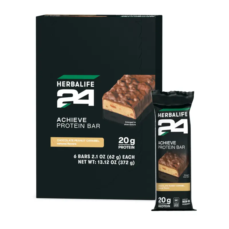 Herbalife24 Achieve Protein Bar Chocolate Peanut Caramel 6 Bars, High Protein Snack Bars, Individually Wrapped, Chocolate Peanut Caramel Flavor, Convenient On-the-Go Snack, Active Lifestyle Nutrition, 6 Count