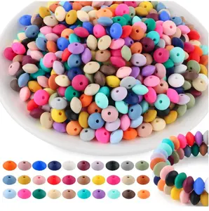 300Pcs 12mm Silicone Lentil Beads, Silicone Spacer Beads for Necklace Bracelet Keychain Pens Craft(Multicolor)