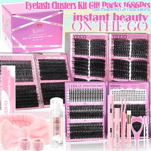 16 styles lash clusters kit,  mega/ultra/dramatic/volume/ full/spikes/ bottom lashes clusters kit waterproof lash with everything you need for beginners and proficient, diy at home easily， soft comfortable easy apply natural look for makeup daily life