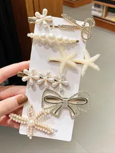 7pcs Women's Floral Bow Hair Clips, Elegant Plain Design, All-Season Accessory, Stylish Hair Decoration for Daily Use