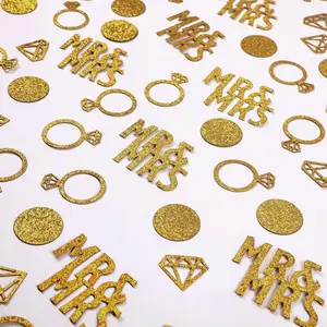 220 Pieces Gold Wedding Table Confetti, Paper Mr and Mrs Gold Diamond Ring Circle Dots Diamond Glitter Confetti for Marriage Ceremony Anniversary Valentine