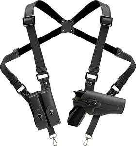Premium Vertical Concealed Shoulder Holster Sling PU Leather Dual Magazine Pouch Fully Adjustable Comfortable Discreet Carry for Men