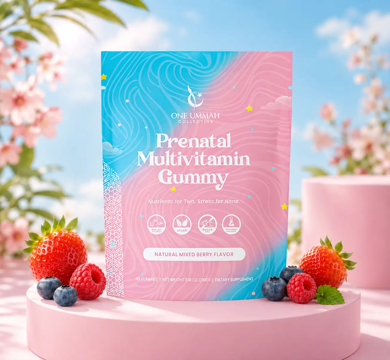 Halal Certified Prenatal Gummies - Essential Vitamins with Folate, Biotin, & Zinc for Baby’s Development & Mom’s Wellness - Easy Digestion & High Absorption - Tasty Gummy Supplement, No, Us