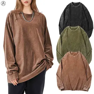 Arssm Unisex Long Sleeve T-Shirt – Vintage Acid Wash Baggy Cotton Tee for Streetwear, Casual Outfits & Layering