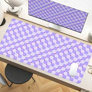 Lavender Geometric Square Desk Pad Gaming Mousepad XXL Mouse Pad For Laptop Desk Mouse Pad Extra Large With Non-Slip Rubber Base Stitched Edges Surface For PC Gamers Office Workers & Home Use As Holiday Gift