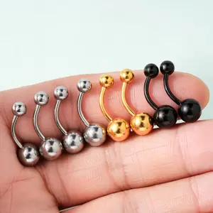Oufer 14G 8PCS 10mm/12mm Balls Top Belly Ring 316L Stainless Steel