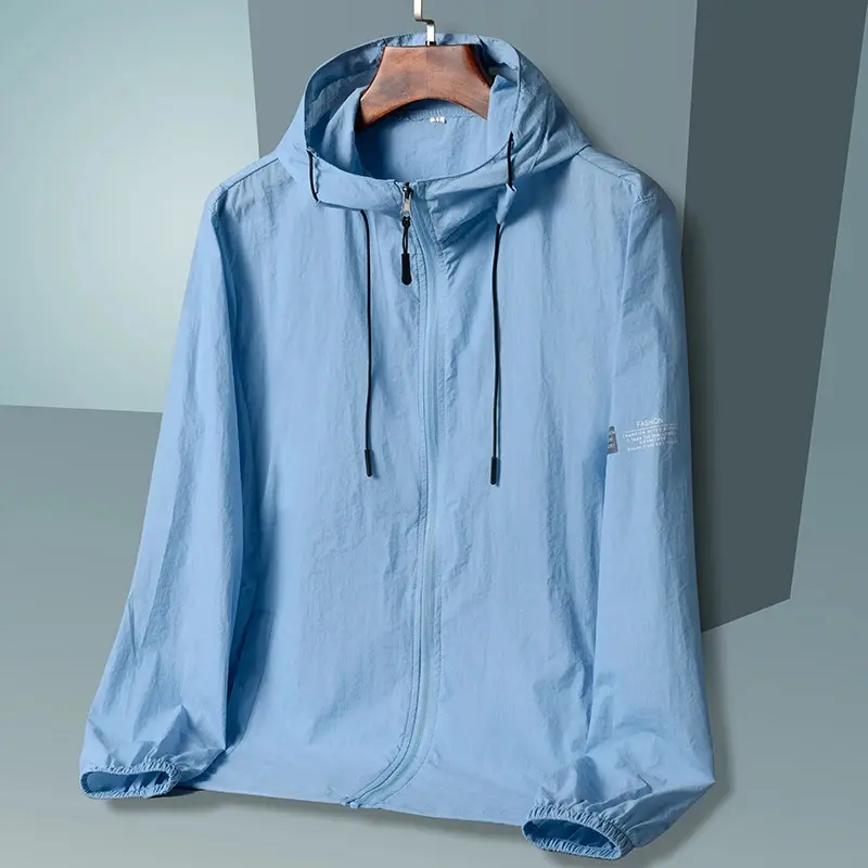 Men's Regular Solid Casual Hooded Jacket - Unisex Lightweight Quick-Dry Polyester Nylon Windbreaker for Summer Fishing, M-5XL Sizes, Normal Type Sun Protection Outerwear
