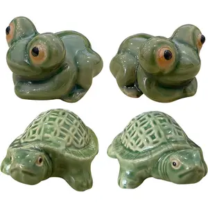 4Pcs Ceramic Decorative Frog & Turtle Toilet Bolt Covers Cute Toilet Floor Bolt Caps for Bathroom Decor