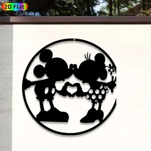 1pc Mickey & Minnie Heart Metal Wall Art, Romantic Mickey Minnie Statue Mural, Ideal Gift for Valentine's Day, Wedding Anniversary, Disney Decor Enthusiasts,   Perfect for Bedroom Wall & Garden Fence, Charming Romantic Home Decor