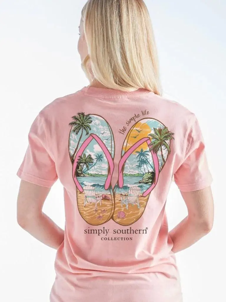 Simply Southern Sandals Beach Peach T-Shirt, Tshirt Comfort Shortsleeve Cotton Top 1 side 12