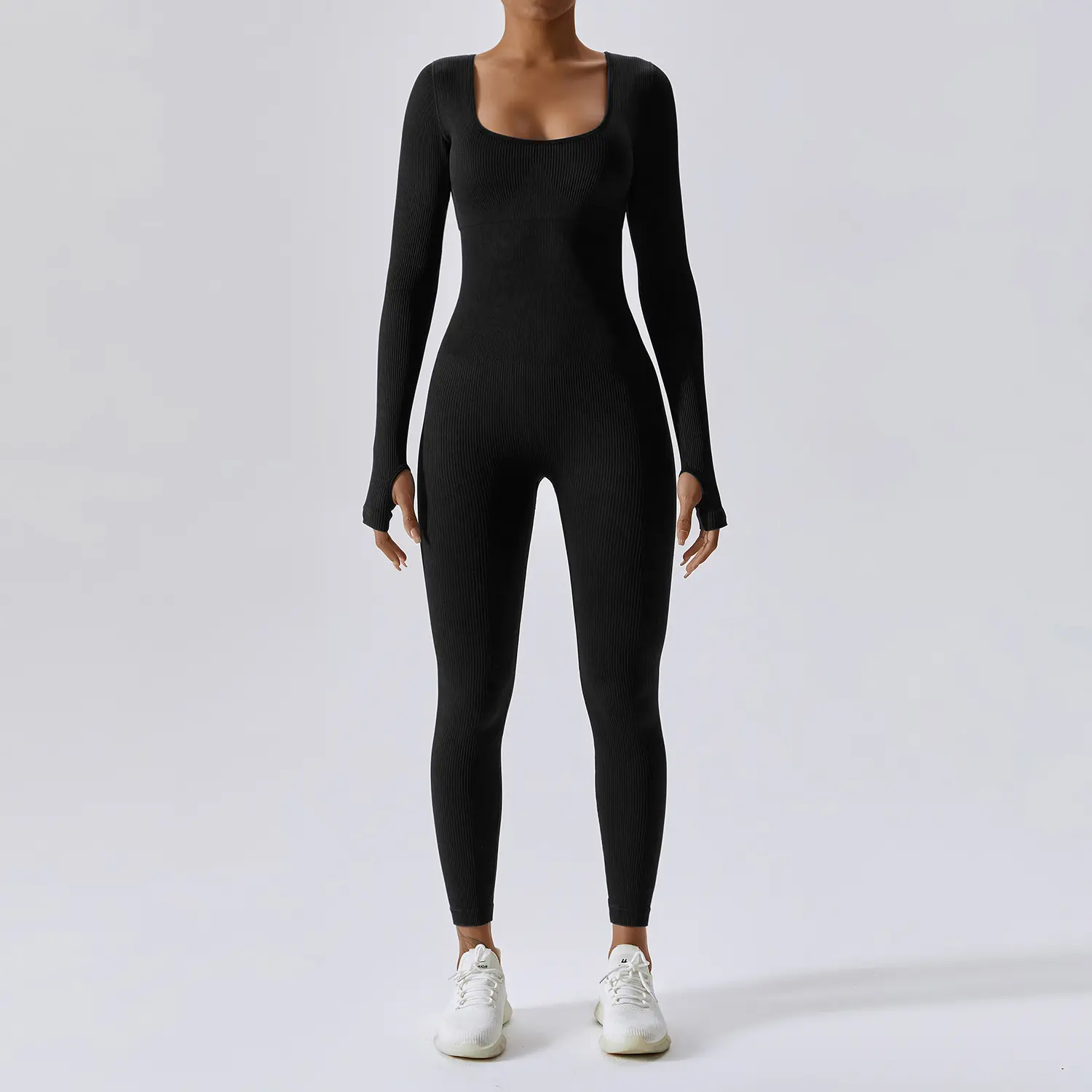PASSBYE Women's Stretchy Ribbed Bodysuit Jumpsuit - Compression Yoga Gym Outfit - Rompers, Overalls
