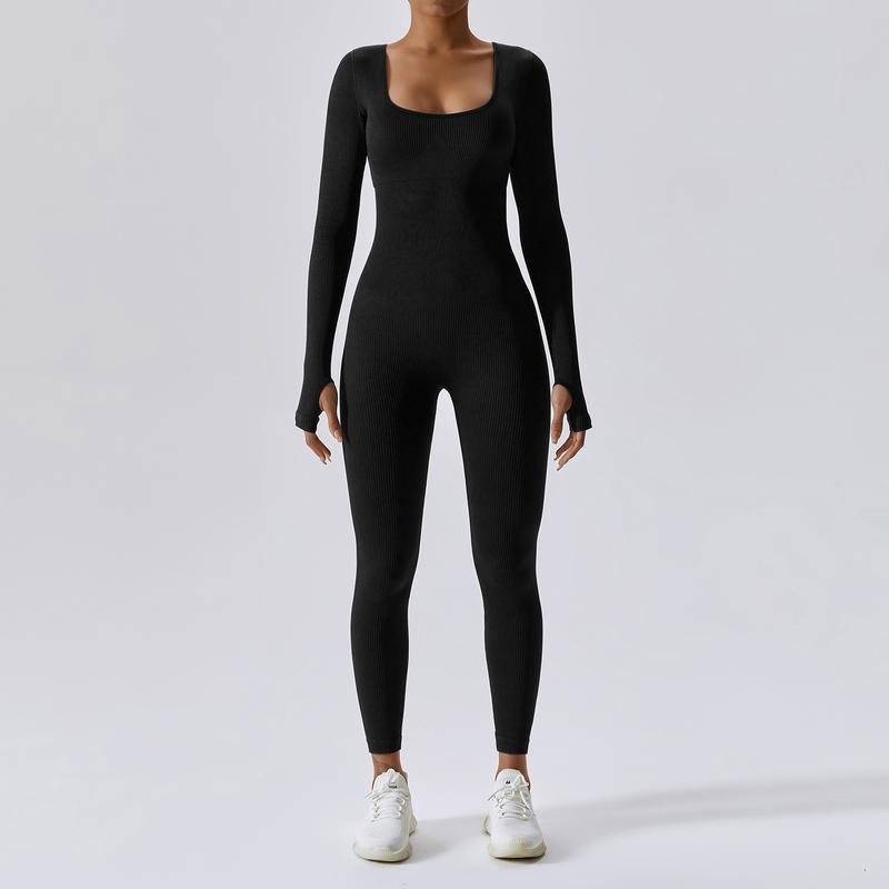 PASSBYE Women's Stretchy Ribbed Bodysuit Jumpsuit - Compression Yoga ...