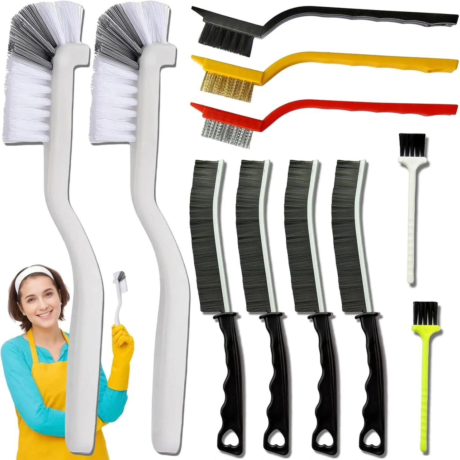 11 count Crevice Cleaning Brush,Gap Cleaning Brush with Long Handle,Small Gap Cleaning Brush for Bathroom Kitchen Toilet Water Cup Bottle and Window Groove