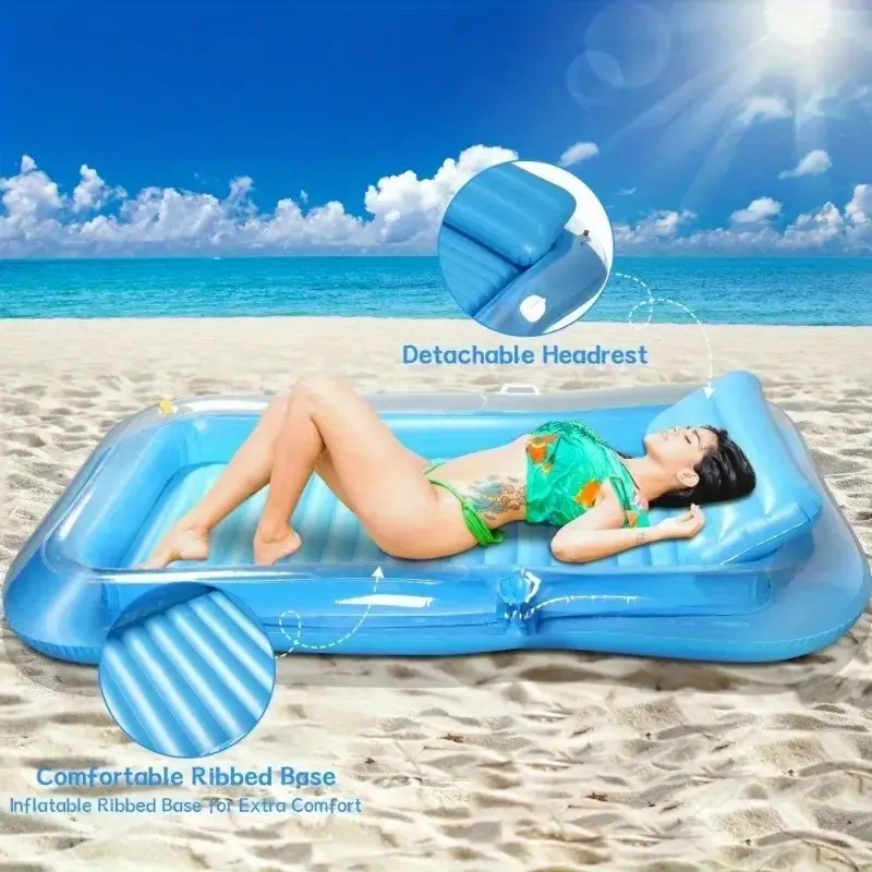 Inflatable Sun Lounger Float Bed, 85"x57" Adult Pool Floating, Includes Pillow, 4-In-1 Sun Bath Tub Float, Relaxation Bed, Party Gift, Inflatable Pool Floaters, Pool Floats Lounger, Pool Inflatables