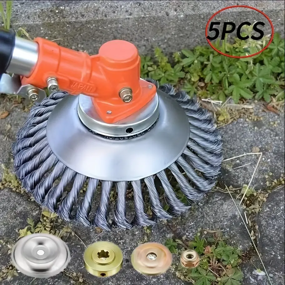 5-Piece Trimmer Line Heads Set for Lawn Mowers, Weed Brush, Edge Trim Wheels, Grass Trimmer Head Suitable for Garden, Park & Sidewalk Use, Grass Trimmer Accessories