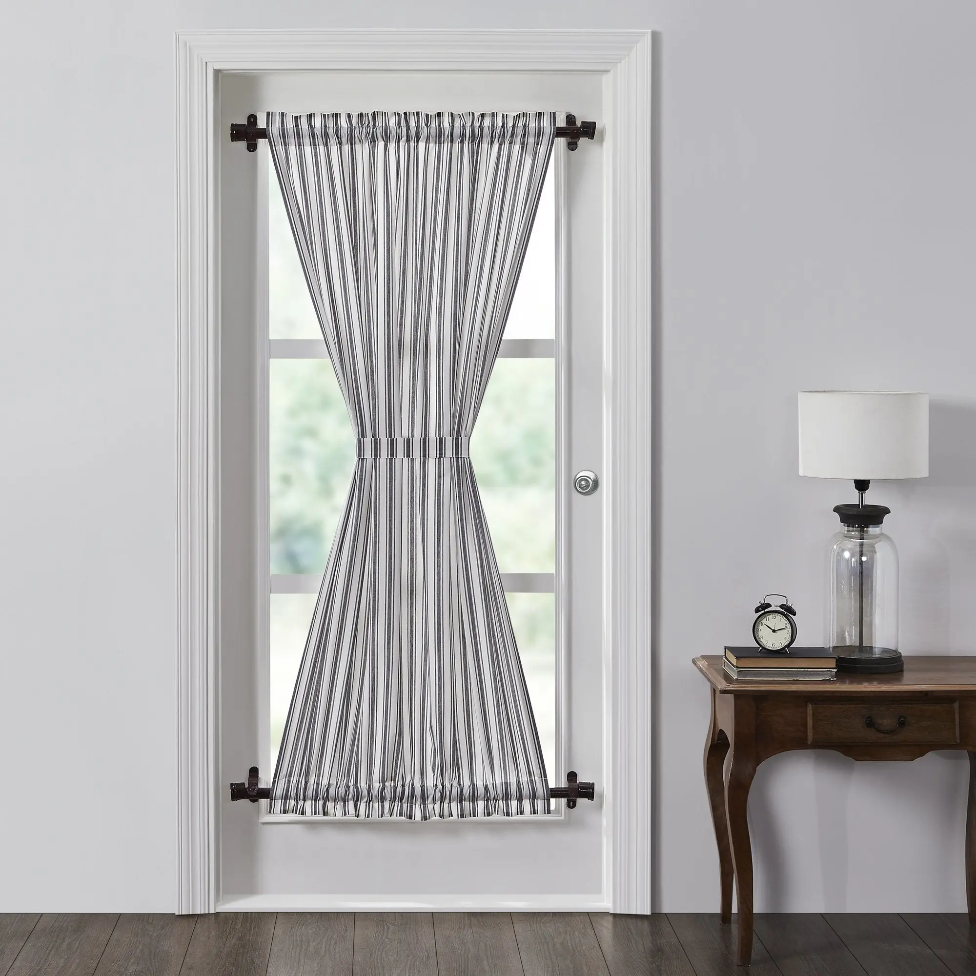 Farmstead Black Ticking Stripe Door Panel Curtain, Versatile Door Window Curtains for Household Textile Decor