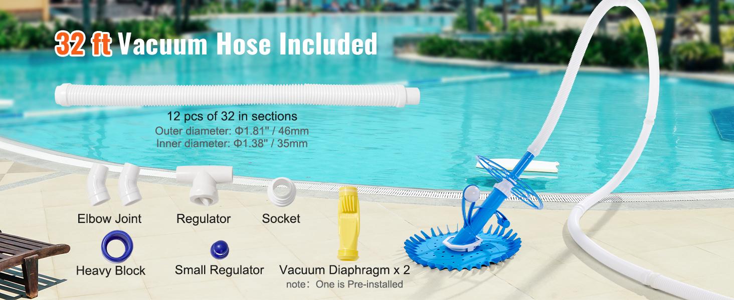 TikTokShopBlackFridayVEVOR Automatic Suction Pool Cleaner, Low Noise Pool Vacuum Cleaner with Extra Diaphragm, 10 x 32 in Hoses & 36-Fin Disc, Side Climbing Pool Cleaners for Above-Ground & In-ground Swimming Pool