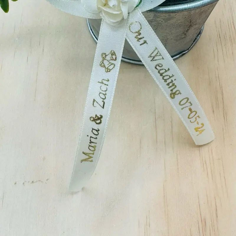 Personalized Event Decor Ribbons with White Rose Accent - Customizable, 22 Characters Per Tail Text, for Baptism, Quinceanera Supplies, Office Stationery & Gift Wrapping Needs